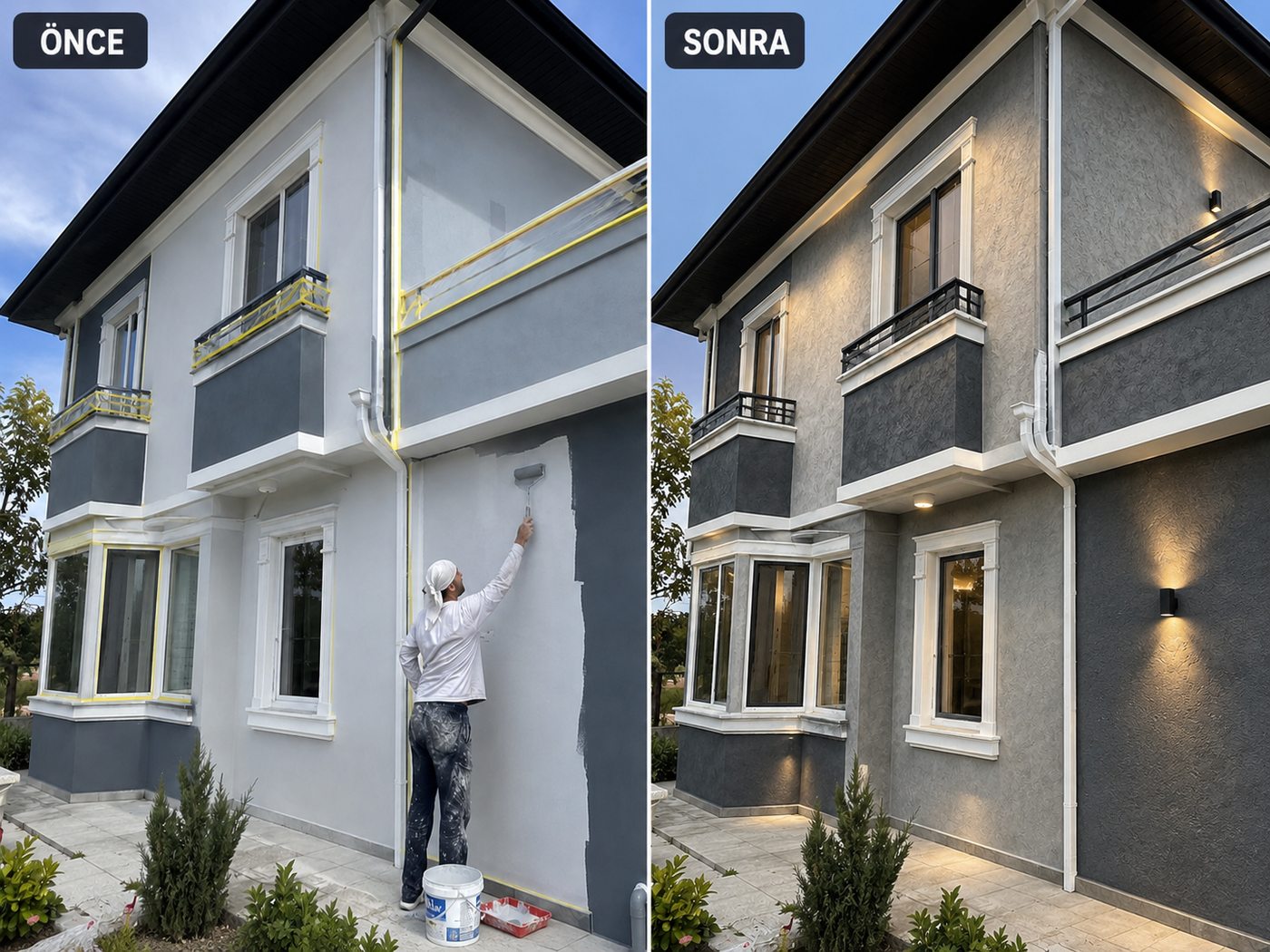 Kınık dış cephe boya öncesi ve sonrası