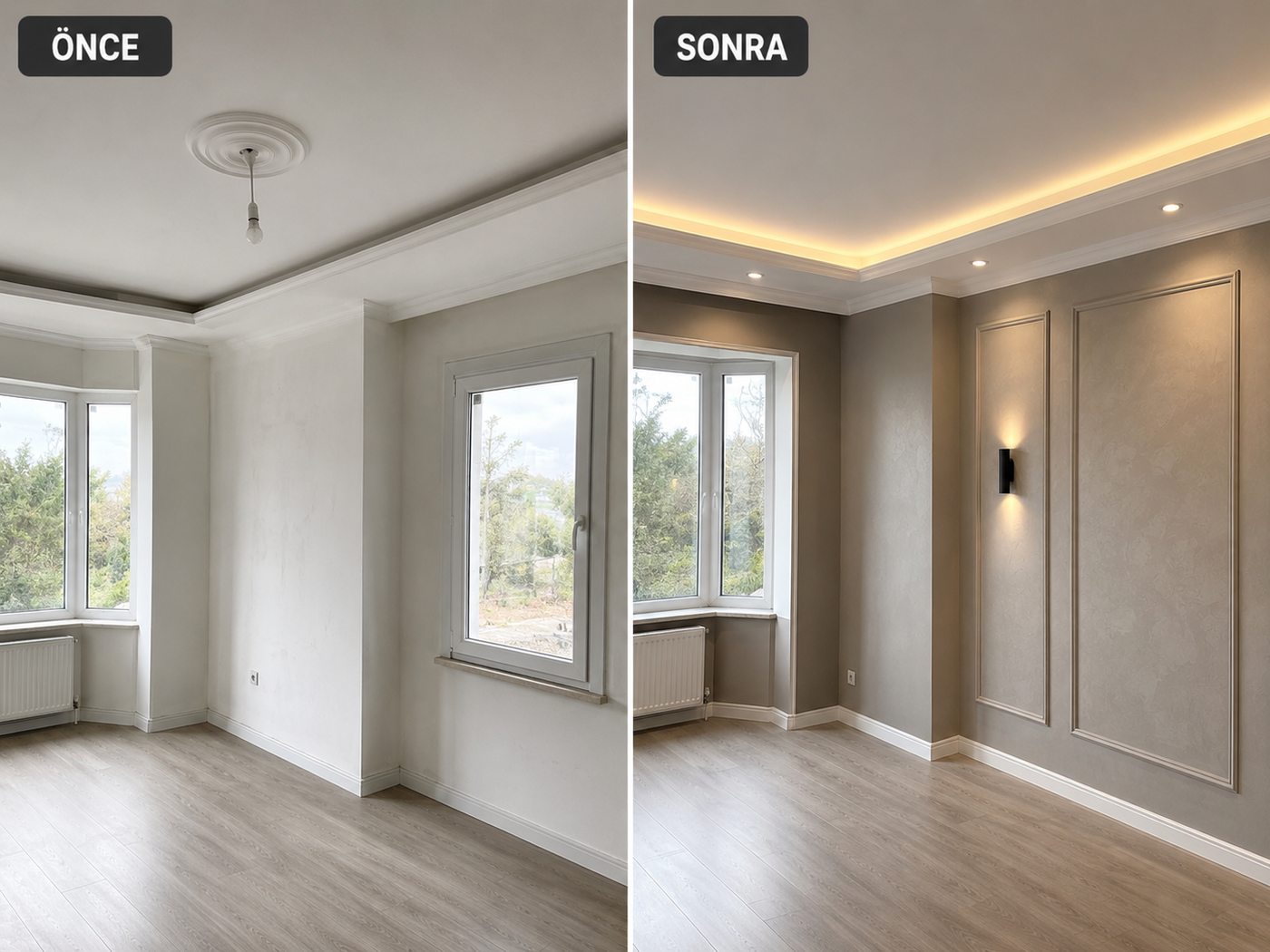 Kınık iç cephe boya öncesi ve sonrası